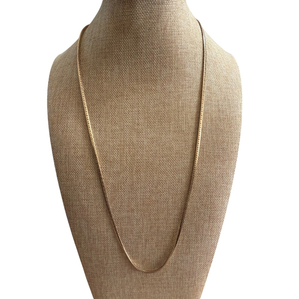 Vintage Gold Tone Herringbone Flat Snake Chain Necklace Classic Sleek Layering